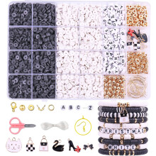3500 PCS Black White Clay Beads Kit for Bracelets Making, Polymer Heishi Beads for Jewelry Making, Friendship Bracelet Kit for Girls Adults, Letter Be