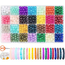 784pcs 8mm Round Glass Beads for Jewelry Making, 28 Colors Crystal Beads Bracelet Making kit, Suitable for Bracelets, Necklaces, Earrings and Other Je