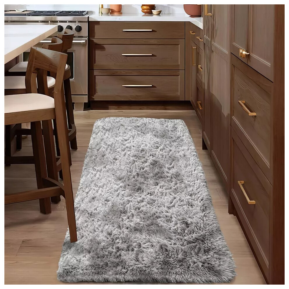 (Silver, 60cm x 220cm (2ft x 7ft 7")) Non Slip Rugs Shaggy Fluffy Rugs Runners & Bath Door Mats