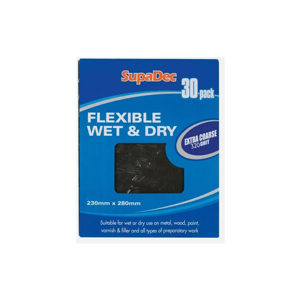 Wood Paint Plaster Flexible Wet & Dry Paper Medium 320 Grade Pack 30 5017193446077
