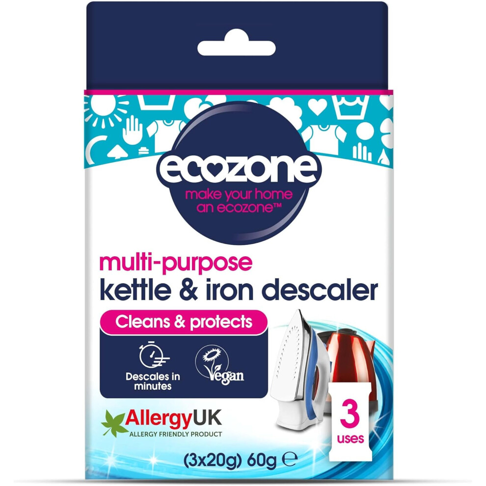 Ecozone Kettle and Iron Descaler Internal Cleaner & Scale Remover for Kitchen & Home Appliances limescale Prevention Sachets Easy To Use3 Treatments