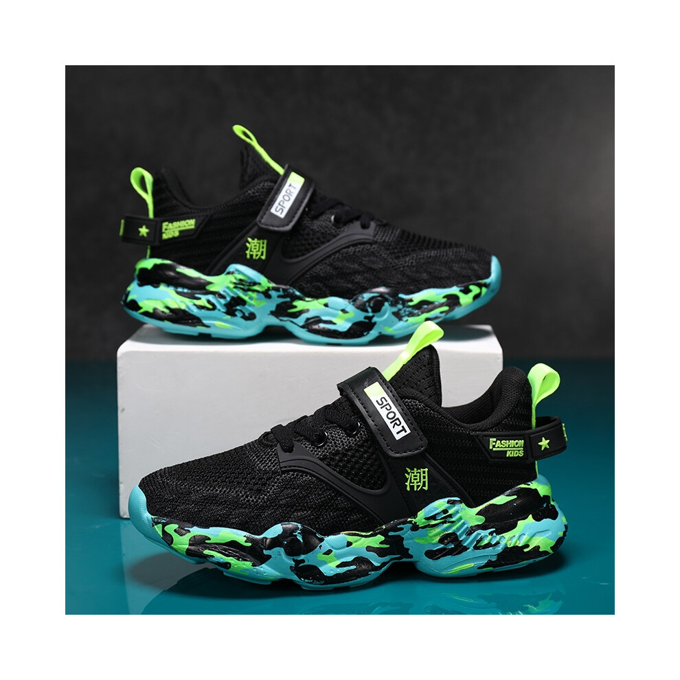 (Green, UK 13Kids) KIDS CASUAL SNEAKERS BOYS GIRLS RUNNING TRAINERS MESH SCHOOL SPORTS SHOES SIZE