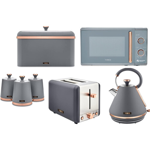 Tower Tower Cavaletto Grey Kettle Toaster Microwave Breadbin Canisters Set