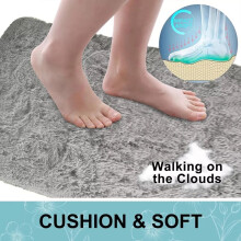(50cm x 80 cm (1 ft 6 in x 2 ft 6 in)_BATH MAT, Silver Light Grey) Grey Shaggy Large Rugs Runner & Non Slip Bath Door Mats