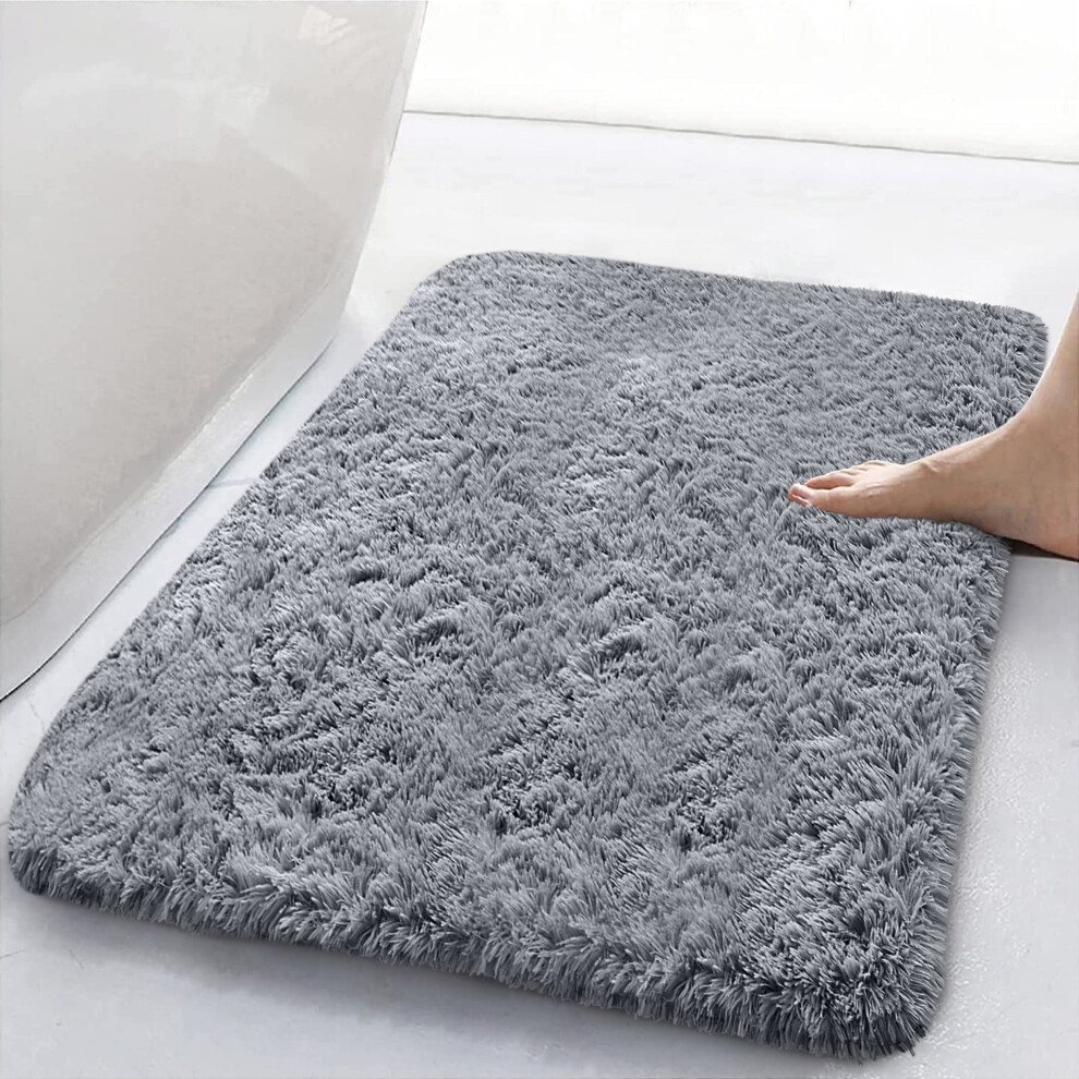 (50cm x 80 cm (1 ft 6 in x 2 ft 6 in)- Small Shaggy Bath Mat/ Door Mat, Grey Shaggy) Non Slip Rugs Fluffy Shaggy Runner Rug Carpets Mat