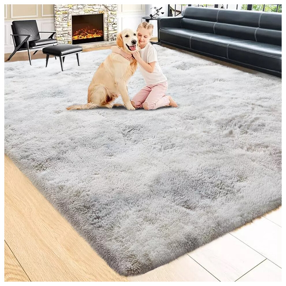 (160cm x 230cm (5ft 3" x 7ft 6")_LIVING ROOM RUG, Silver Light Grey) Grey Shaggy Large Rugs Runner & Non Slip Bath Door Mats