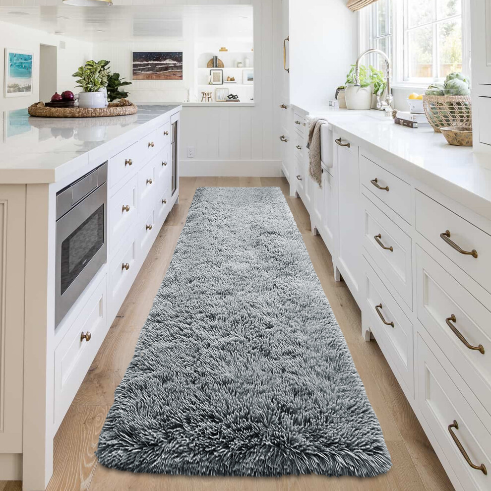 (80cm x 150cm (2ft 6" x 5ft)- Shaggy Large Runner Rug, Grey Shaggy) Non Slip Rugs Fluffy Shaggy Runner Rug Carpets Mat