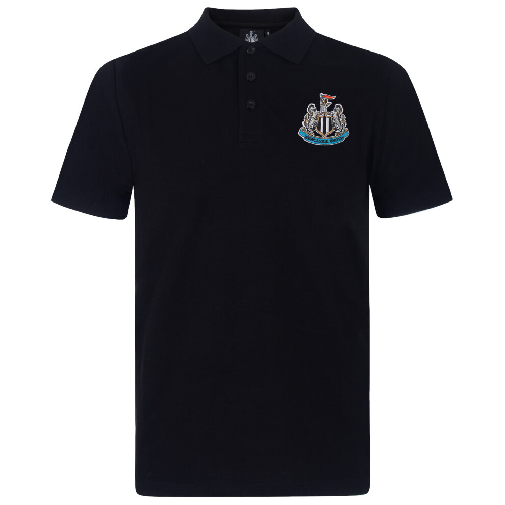 (Black, XL) Newcastle United FC Official Football Gift Mens Crest Polo Shirt