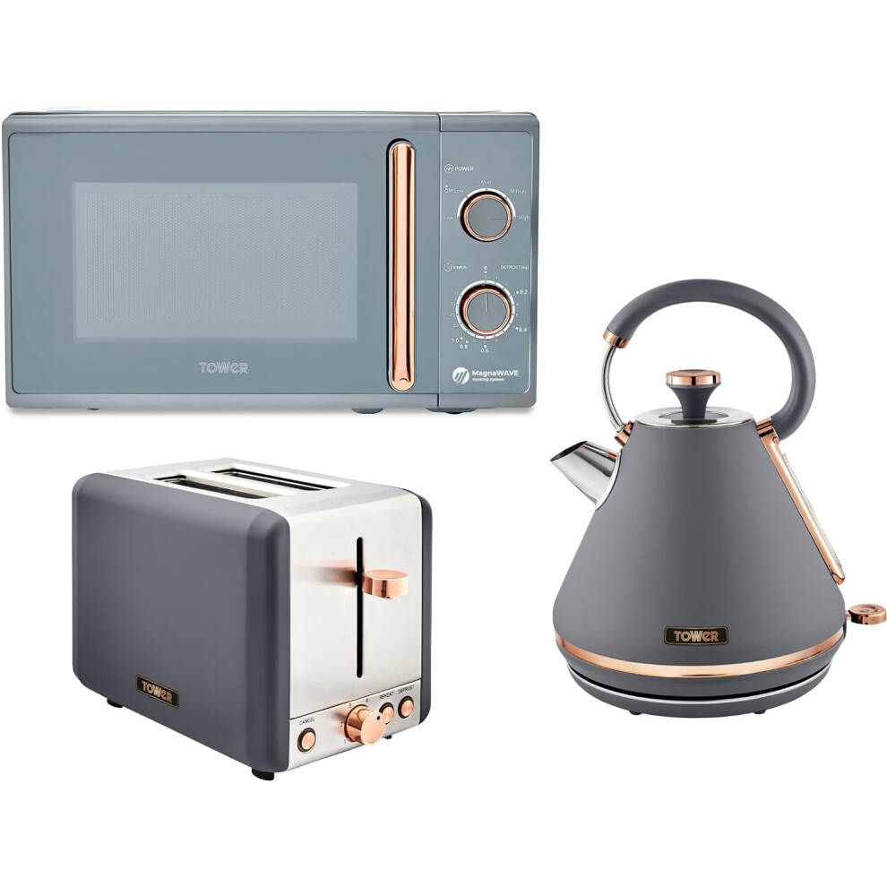 Tower Cavaletto Pyramid Kettle Toaster & Microwave Grey & Rose Gold