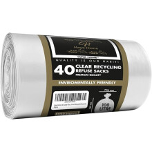 Haya Home 100L 40 Large Clear Transparent Recycling Bin Bags, Rubbish Bags & Refuse Sacks 120 Gauge Bin Liners Heavy Duty Bin Bags Large Waste Bags