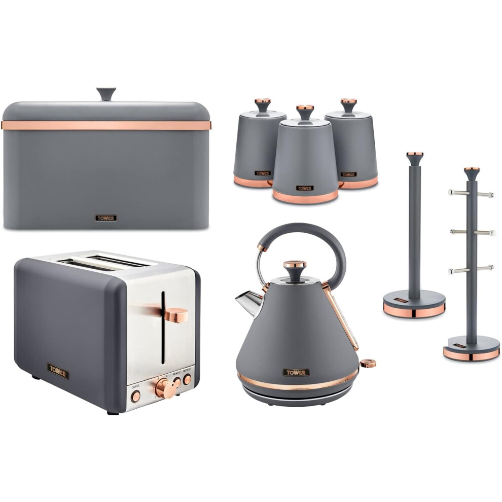 Tower Cavaletto Grey Kettle 2 Slice Toaster & Kitchen Storage Set