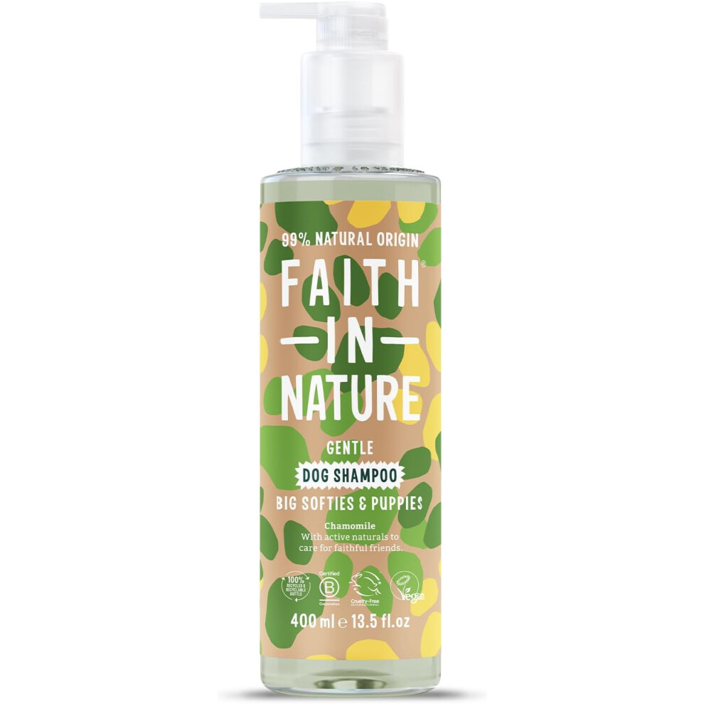 Faith In Nature Natural Chamomile Dog Shampoo Vegan & Cruelty Free No SLS,Silicones or Parabens Gentle For Sensitive Dogs and Puppies 400ml