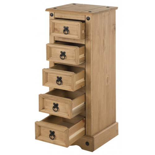 Mercers Furniture Corona Narrow 5 Drawer Bedside Cabinet Solid Wood Mexican Pine 1