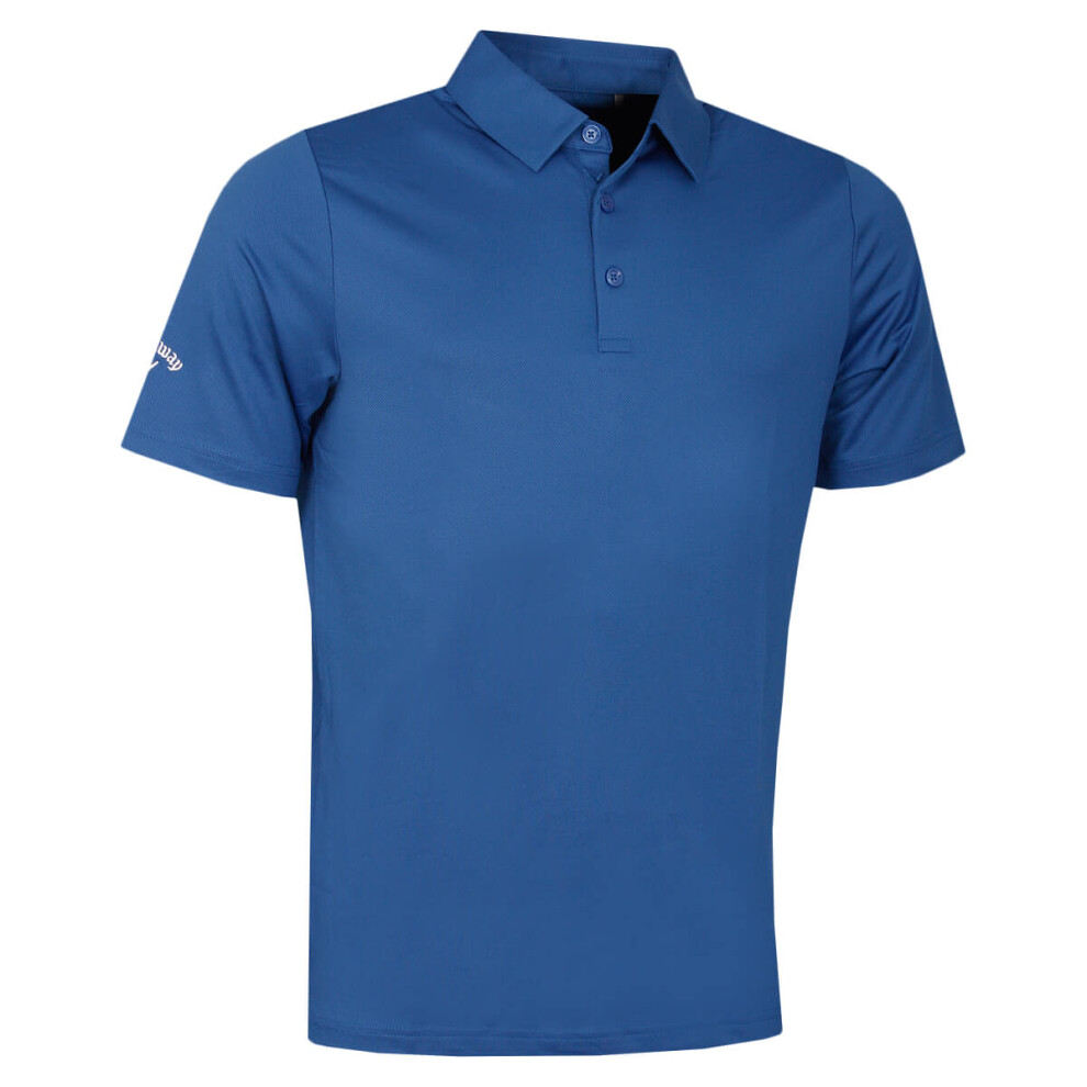 (L, Galaxy Blue) Callaway Golf Mens Swingtech Solid Stretch Moisture Wicking Polo Shirt