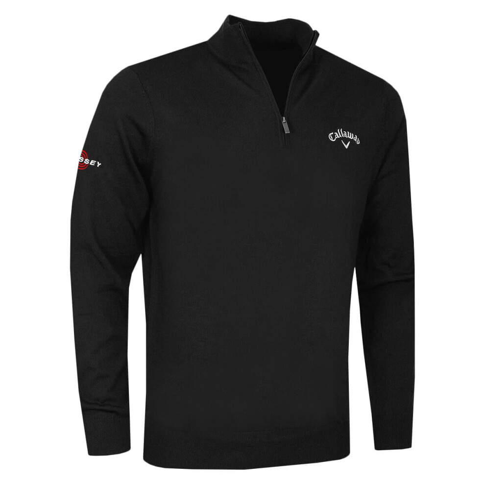 (L, Black Ink) Callaway Golf Mens 1/4 Zip Blended Merino Mix Odyssey Thermal Sweater