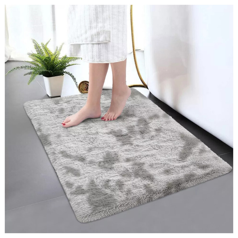 (50x80 cm (1ft 6in x 2ft 6in)- Small Door Mat/ Bath Mat, Tie-Dye Light Grey Rugs) Extra Large Shaggy Rugs Living Room Rug Carpet Mat