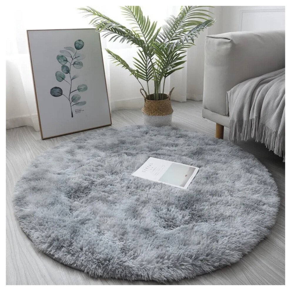 Imperial Rooms (120X120 Cm (4Ft X 4Ft)- Circle Round Rug/ Carpet, Tie-Dye Light Grey Rugs) Extra Large Shaggy Rugs Living Room Rug Carpet Mat Silver