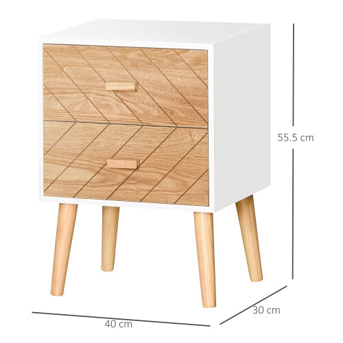 Homcom HOMCOM Bedside Table 2 Drawers Side Cabinet Wooden Storage Chest 1