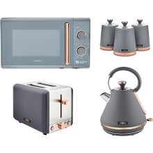 Tower Cavaletto Grey Pyramid Kettle Toaster Microwave & Canisters Set