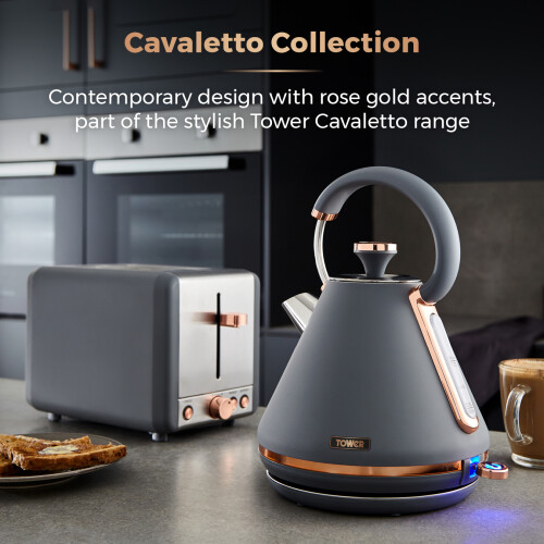 Tower Tower Cavaletto Grey Pyramid Kettle Toaster Microwave & Canisters Set 2