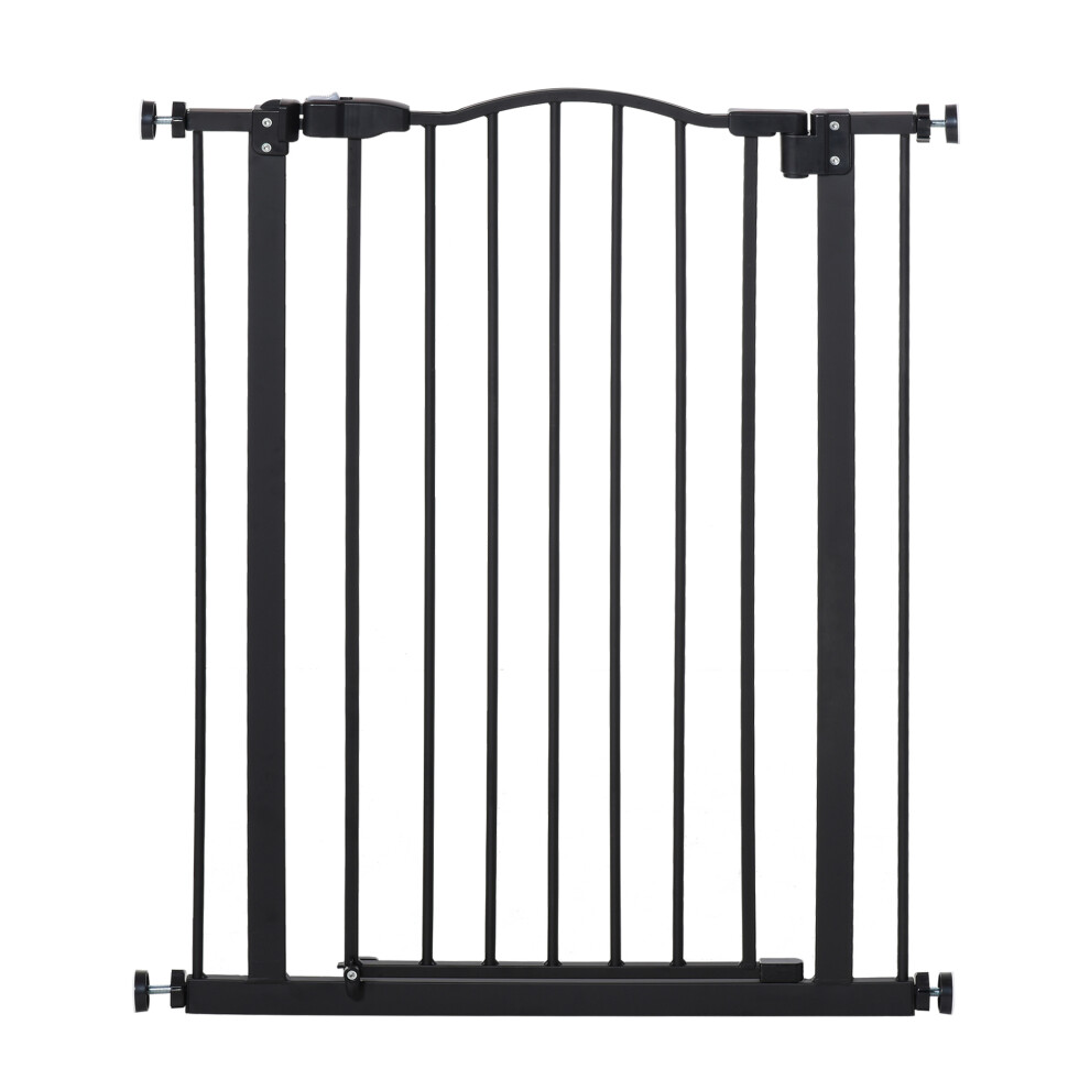 Pawhut 74-80Cm Adjustable Metal Pet Gate Safety Barrier W/ Auto-Close Door Black