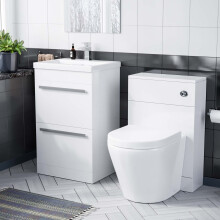 1000mm Floor Standing Vanity 2 Drawer Gloss White With BTW Rimless Toilet