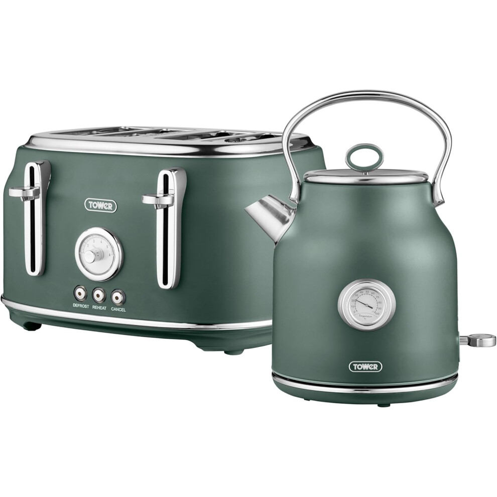 Tower Renaissance Kettle & 4 Slice Toaster Forest Green