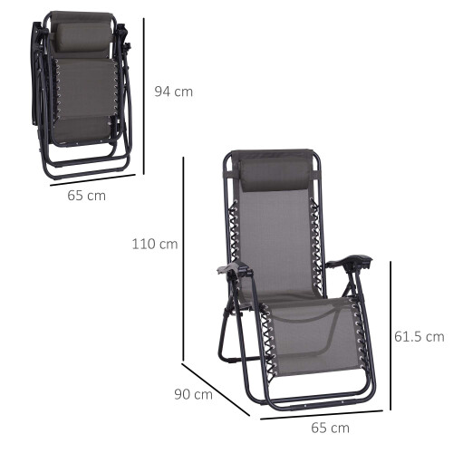 Outsunny Outsunny Zero Gravity Chair, Reclining Lounger w/ Pillow Grey 1
