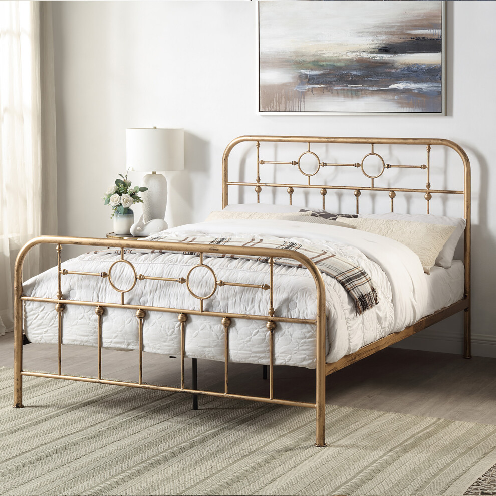 Slumberworx (King, Brass) Ware Victorian Industrial Design Metal Bed Frame