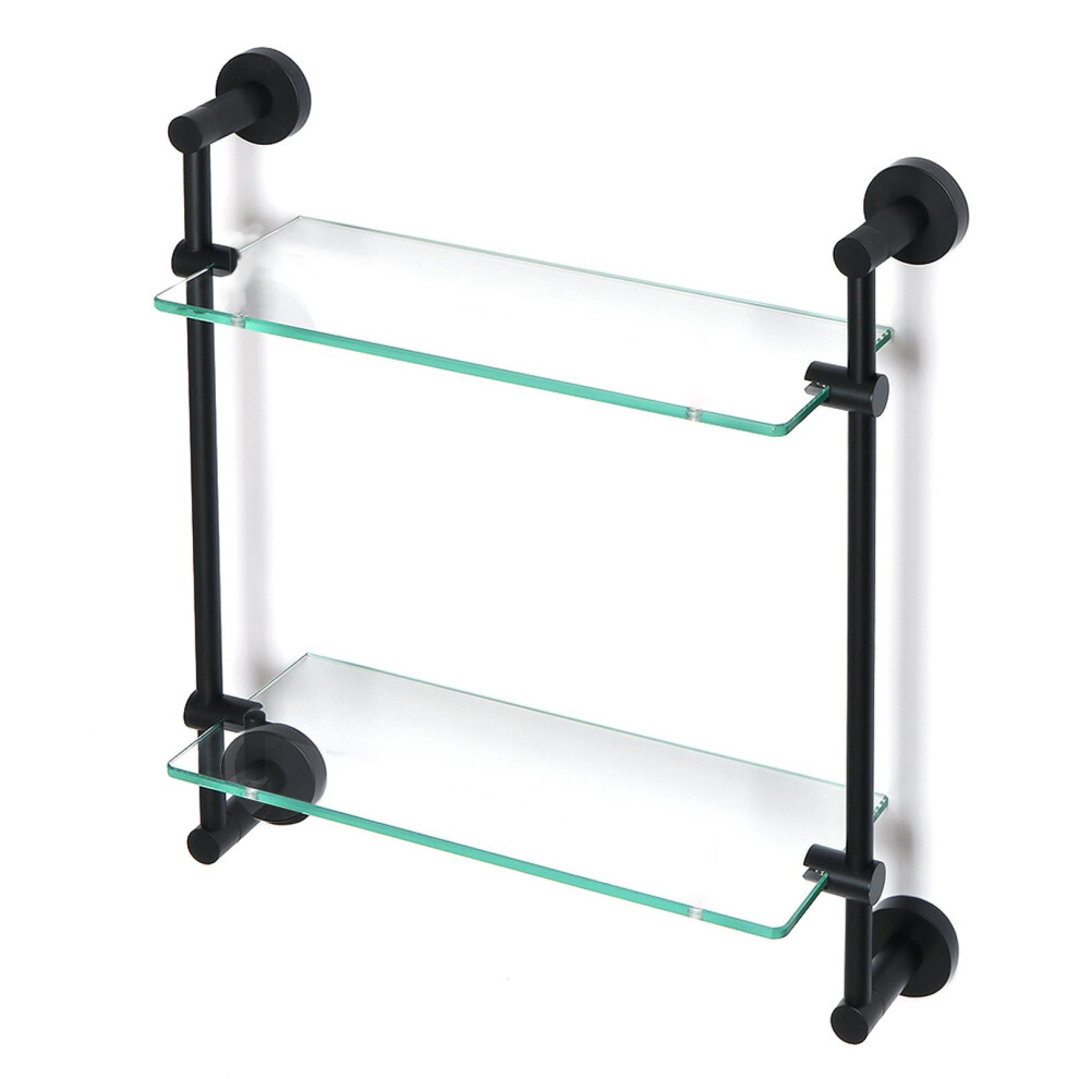 Modern Round Black Matte Double Glass Shelf