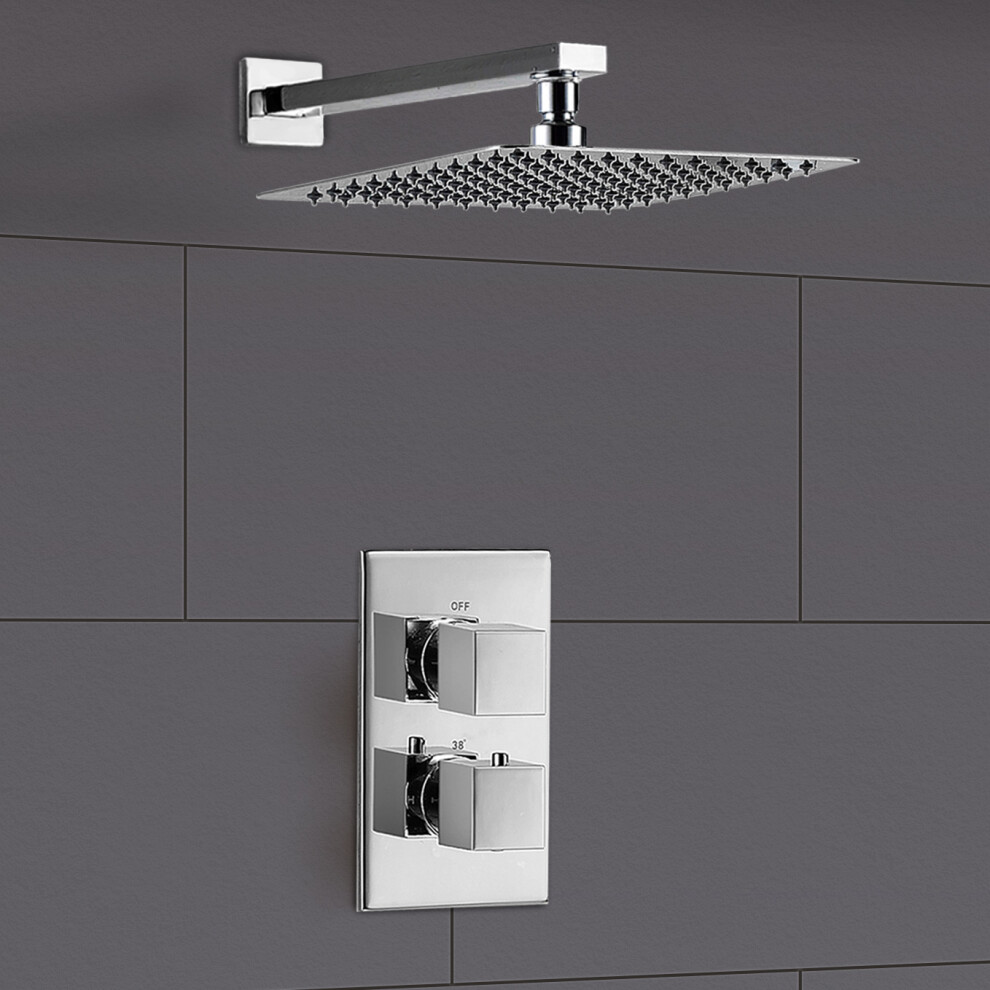 Nes Home Square Thermostatic Concealed Mixer 2 Dial 1 Outlet + 300Mm Shower Head + Arm - Image 2