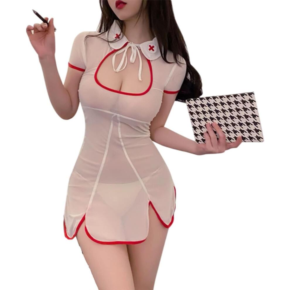 Gogerstar Sexy Nurse Outfit Fancy Dress Women Naughty Nurse Costume Lingerie Cosplay Babydoll Roleplay Bodysuit With Headpiece