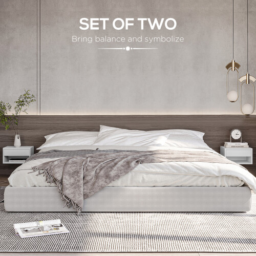 Homcom HOMCOM Floating Bedside Table Set of 2 with Drawer White 2