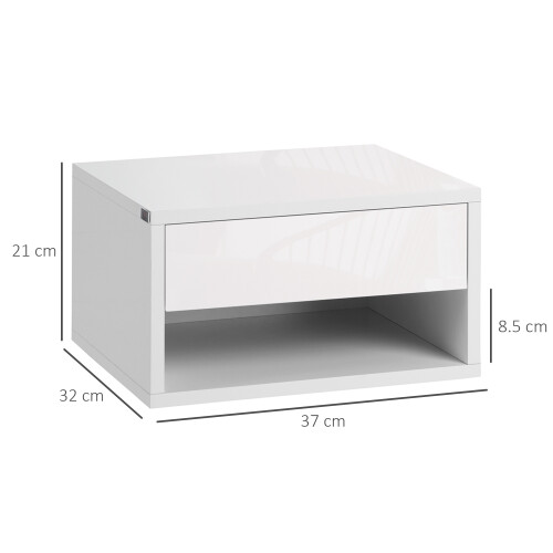 Homcom HOMCOM Floating Bedside Table Set of 2 with Drawer White 1
