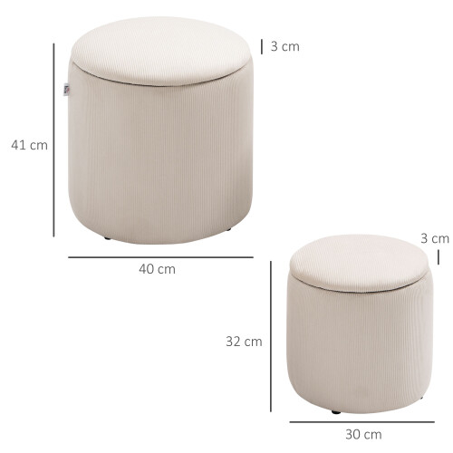 Homcom HOMCOM Modern Fabric Storage Ottoman with Removable Lid, Set of 2, Cream White 1