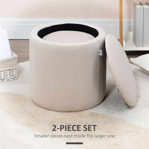Homcom HOMCOM Modern Fabric Storage Ottoman with Removable Lid, Set of 2, Cream White 2