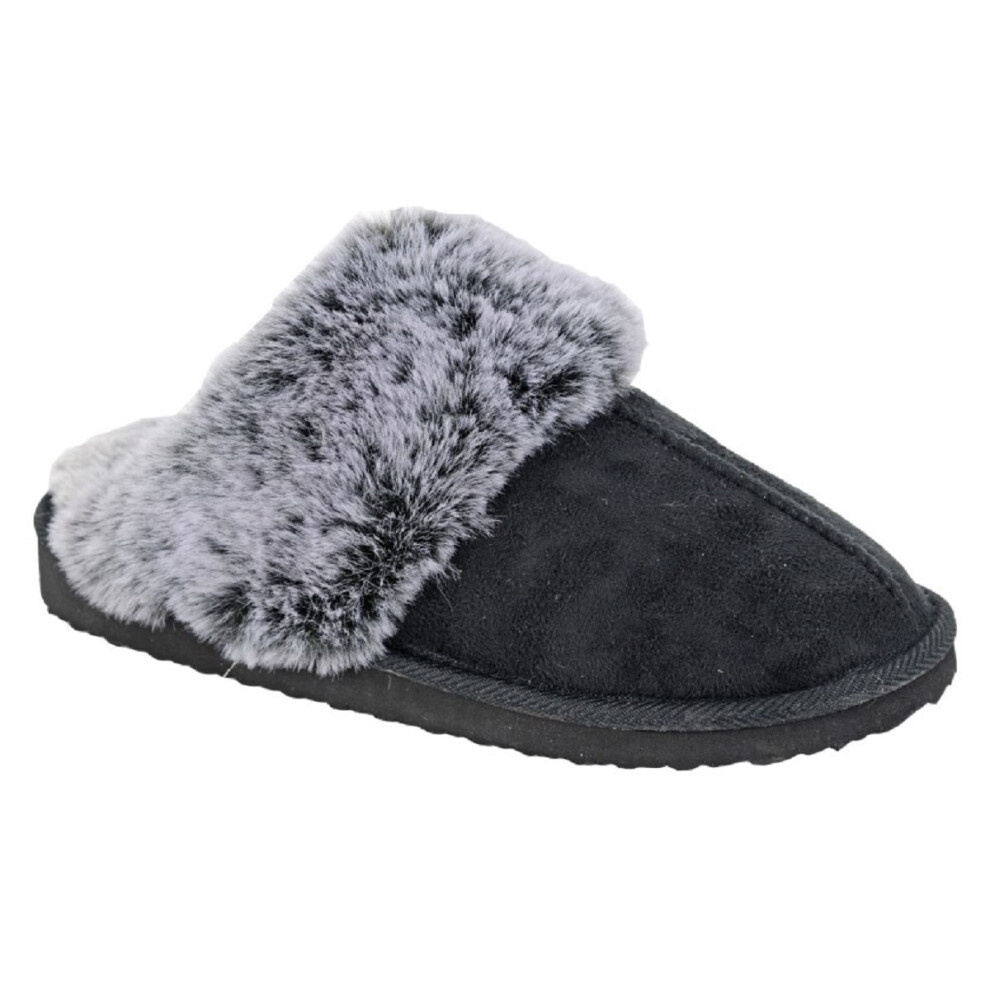 (UK Size 6, Black) Sleepers JEANIE Ladies Faux Fur Full Cuff Mule Slippes