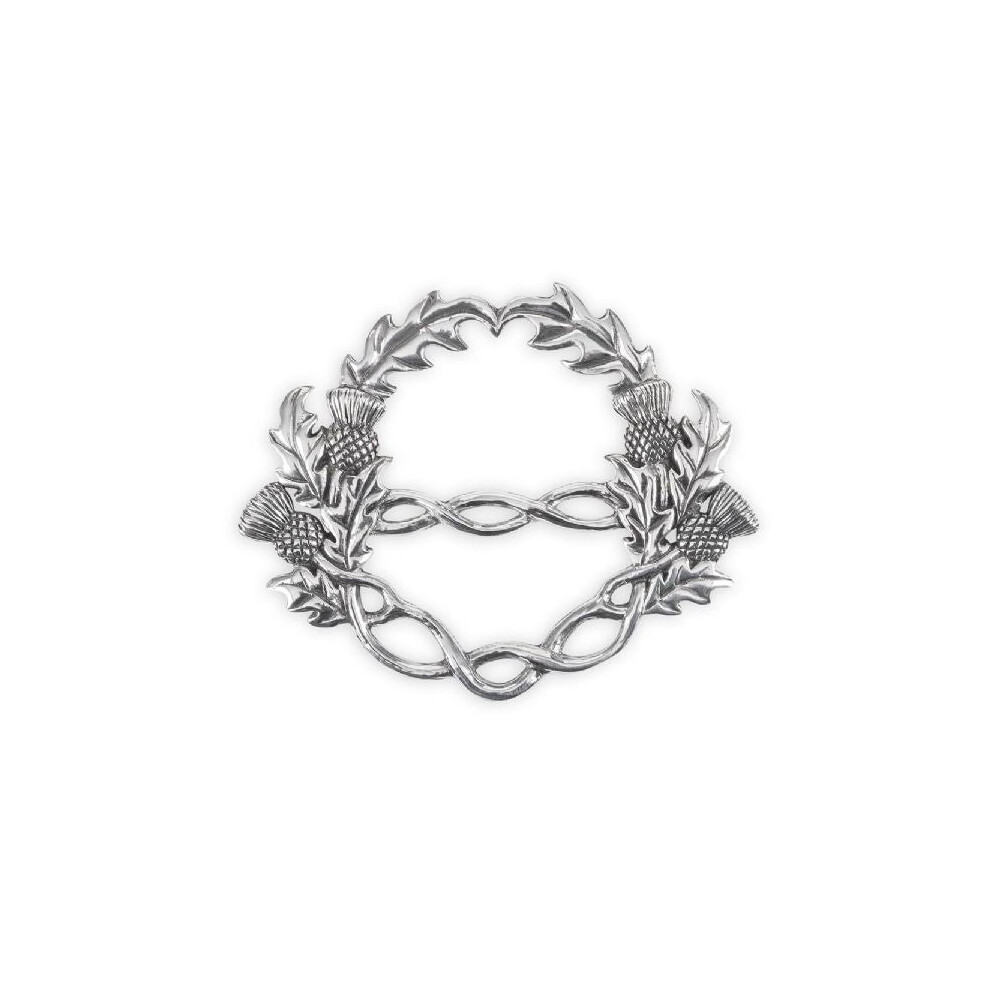 Stunning Pewter Scottish Thistle &  Celtic Knot Interlace Scarf Sash Ring