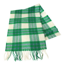 100% Lambswool Traditional Scottish Tartan Check Neck Scarf Green White Blue