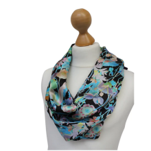 Ladycrow Luxurious Fine Liberty Silk Satin Scarf Stunning Black Pastel Floral Design Print