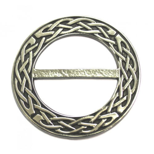 Medium Celtic Knot Scarf Sash Plaid Ring in Pewter