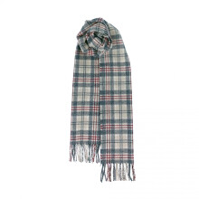 100% Lambswool Authentic Hebridean Beige Red Tartan Scarf - Hebridean Sands