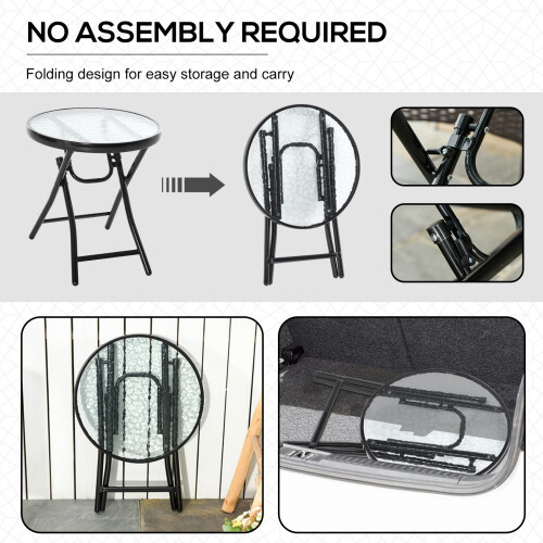 Outsunny Outsunny Folding Garden Table Round Foldable Table with Safety Buckle Black 2