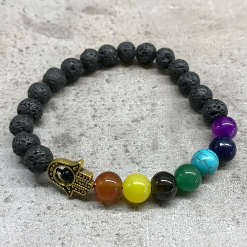 (Hamsa Chakra) Lava Stone Bracelets - Assorted - UNISEX