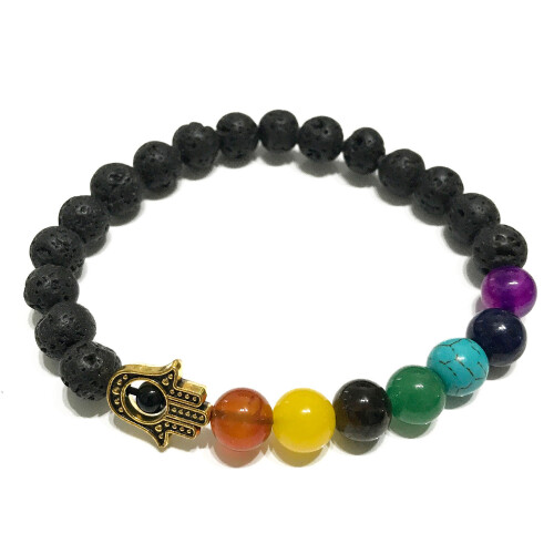 (Hamsa Chakra) Lava Stone Bracelets - Assorted - UNISEX 2