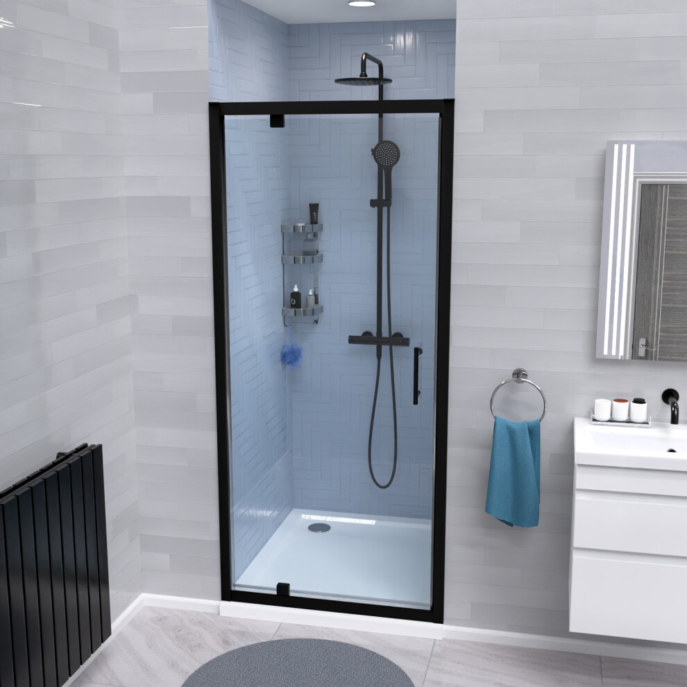 Nes Home 760mm Pivot Shower Door Enclosure Screen 6mm Tempered Glass Matte Black