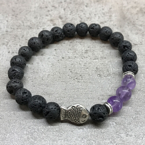 (Fish Amethyst) Lava Stone Bracelets - Assorted - UNISEX