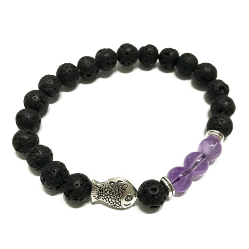 (Fish Amethyst) Lava Stone Bracelets - Assorted - UNISEX 2