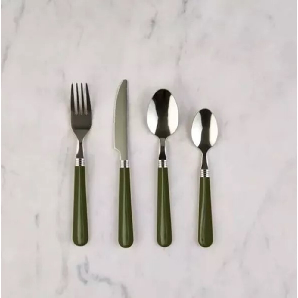 Trending 16PC Olive Green Handle Cutlery Set StainlessSteel Dining Set