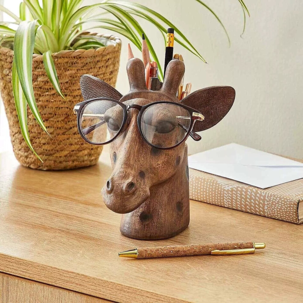 Giraffe Head Pot &Reading Glasses Stand Holder Pencil Storage Ornament